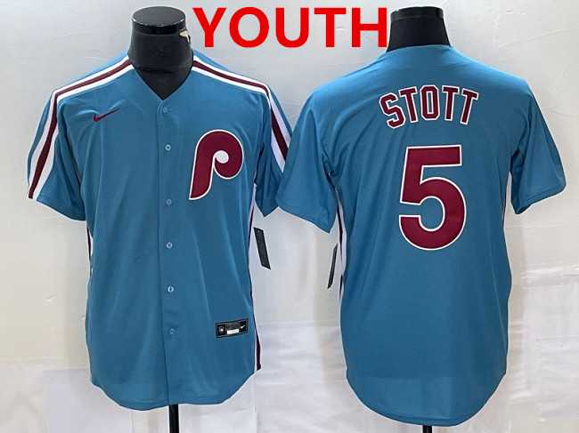 Youth Philadelphia Phillies #5 Bryson Stott Blue Cool Base Stitched Jersey->->MLB Jersey